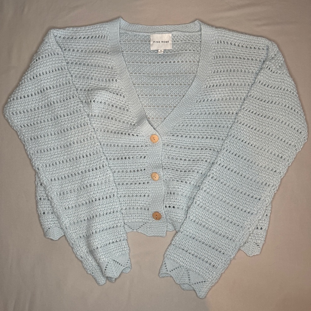 Pink Rose Light Blue Knit Sweater Size Medium